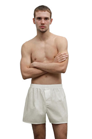 Erkek Pamuklu Poplin Boxer, Tekli Paket, Kırık Beyaz,  % 100 Pamuklu Poplin Kumaş