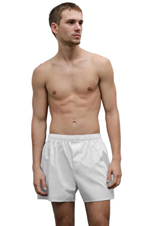 Erkek Pamuklu Poplin Boxer, İkili Paket, Beyaz-Mavi,  % 100 Pamuklu Poplin Kumaş