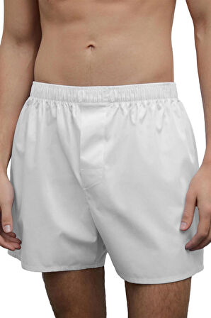 Erkek Pamuklu Poplin Boxer, İkili Paket, Beyaz-Mavi,  % 100 Pamuklu Poplin Kumaş