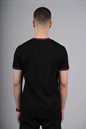 TSHIRT KOL VE YAKA BORDO MAVİ RİBANALI
