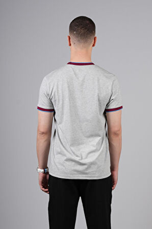 TSHIRT KOL VE YAKA BORDO MAVİ RİBANALI