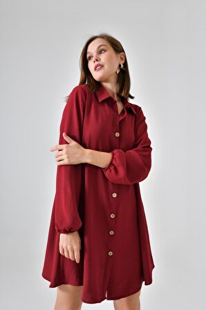 Bordo Ahşap Düğmeli Tunik