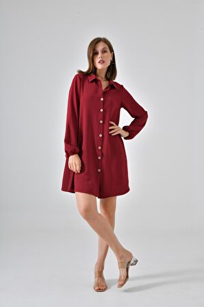 Bordo Ahşap Düğmeli Tunik