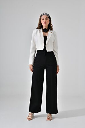 Ekru Kruvaze Crop Blazer Ceket