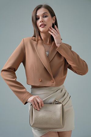 Kamel Kruvaze Crop Blazer Ceket