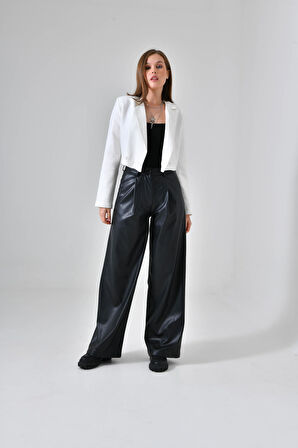 Beyaz Kruvaze Crop Blazer Ceket