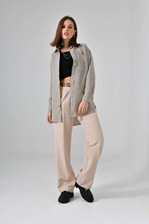 Kahve Bürümcük Detaylı Çizgili Gömlek