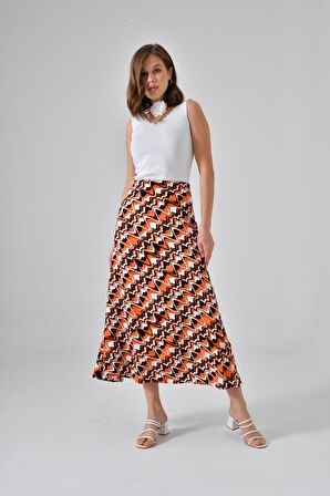 Turuncu Midi Dokuma Etek