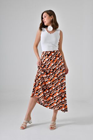 Turuncu Midi Dokuma Etek