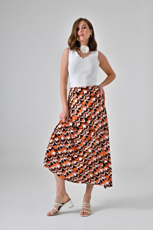 Turuncu Midi Dokuma Etek