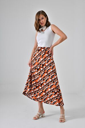 Turuncu Midi Dokuma Etek