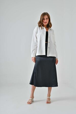 Ekru Gabardin Keten Gömlek Ceket