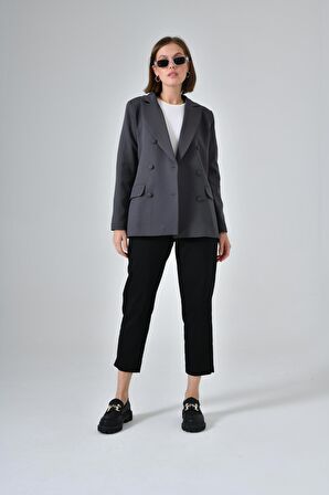 Antrasit Cep Detaylı Business Blazer Ceket

