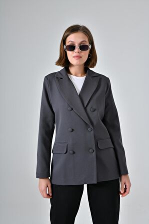 Antrasit Cep Detaylı Business Blazer Ceket
