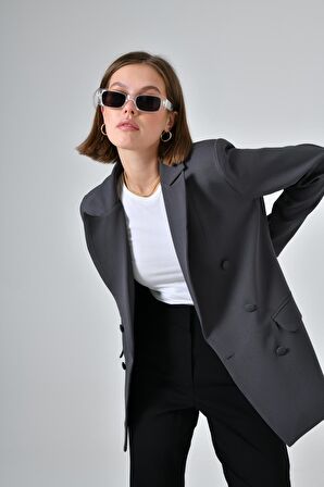 Antrasit Cep Detaylı Business Blazer Ceket
