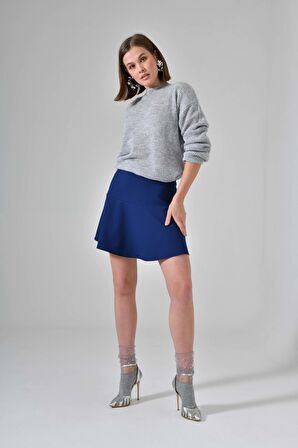 Lacivert Volanlı Mini Etek