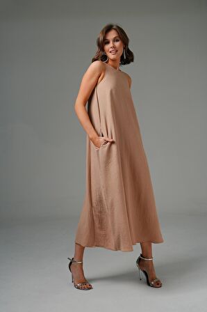 Vizon Bisiklet Yaka Cepli Salopet Form Elbise