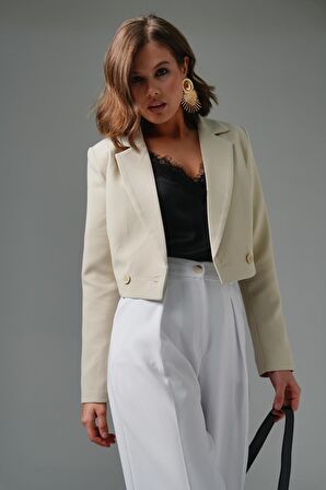 Taş Kruvaze Crop Blazer Ceket