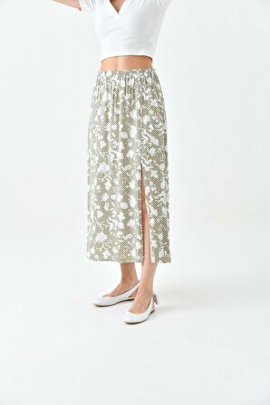 Mint A Form Beli Lastikli Yırtmaçlı Dokuma Etek