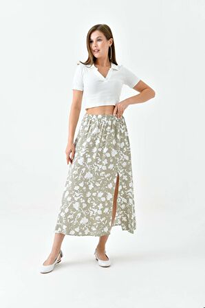 Mint A Form Beli Lastikli Yırtmaçlı Dokuma Etek