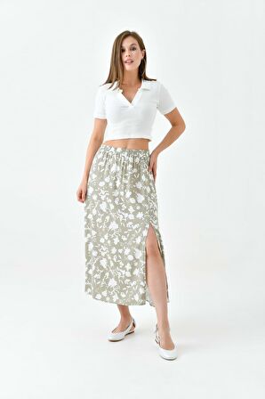 Mint A Form Beli Lastikli Yırtmaçlı Dokuma Etek