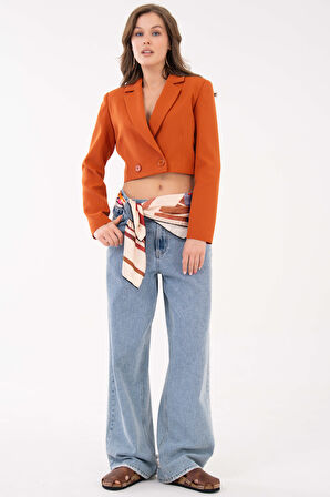 Kiremit Kruvaze Crop Blazer Ceket