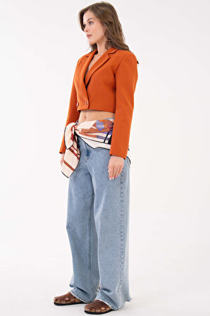 Kiremit Kruvaze Crop Blazer Ceket