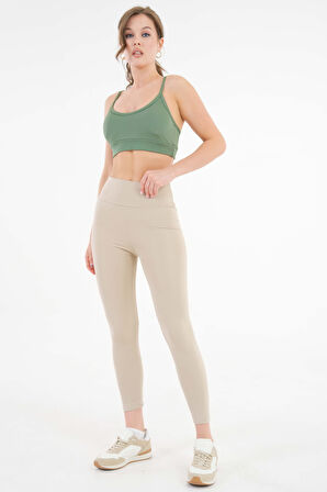 Haki U Yaka İp Askılı Fitilli Basic Örme Crop Büstiyer