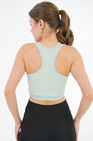 Mint U Yaka Beli Lastikli Fitilli Toparlayıcı Örme Crop Büstiyer