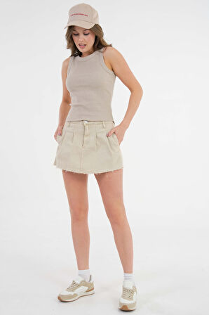 Vizon Halter Yaka Fitilli Örme Crop Bluz