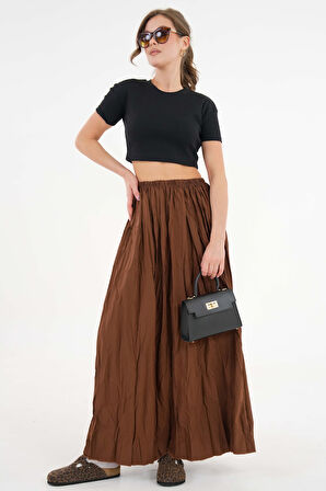 Siyah Bisiklet Yaka Kısa Kol Fitilli Örme Crop Bluz