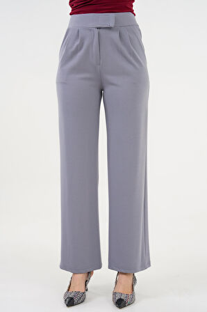 Gri Cırt Detaylı Pileli Palazzo Örme Pantolon