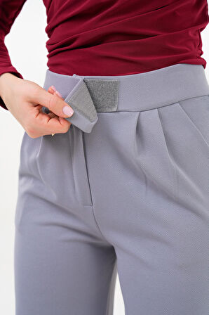 Gri Cırt Detaylı Pileli Palazzo Örme Pantolon