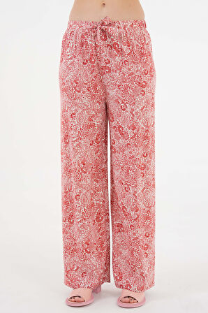 Kiremit Beli Lastikli Bağlamalı Bol Paça Dokuma Pantolon