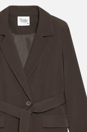 Acı Kahverengi Kadın Tek Düğmeli Dokuma Kruvaze Blazer Ceket - Kuşaklı