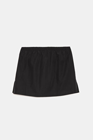 Siyah - 36 Kadın Beli Lastikli Yırtmaçlı Etek Uzatıcı Poplin Içlik - Fonksiyonel Kullanım