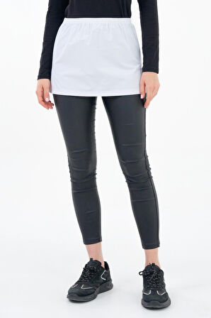 Beyaz - 42 Kadın Beli Lastikli Yırtmaçlı Etek Uzatıcı Poplin Içlik - Fonksiyonel Kullanım