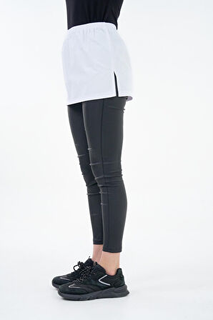 Beyaz - 42 Kadın Beli Lastikli Yırtmaçlı Etek Uzatıcı Poplin Içlik - Fonksiyonel Kullanım