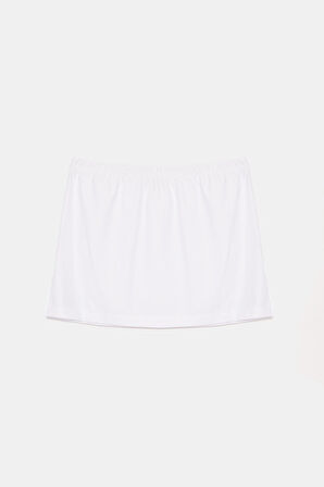 Beyaz - 42 Kadın Beli Lastikli Yırtmaçlı Etek Uzatıcı Poplin Içlik - Fonksiyonel Kullanım