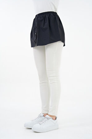 Siyah - 36 Kadın Beli Lastikli Düğmeli Etek Uzatıcı Poplin Içlik - Fonksiyonel Kullanım