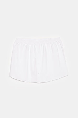 Beyaz - 42 Kadın Beli Lastikli Düğmeli Etek Uzatıcı Poplin Içlik - Fonksiyonel Kullanım