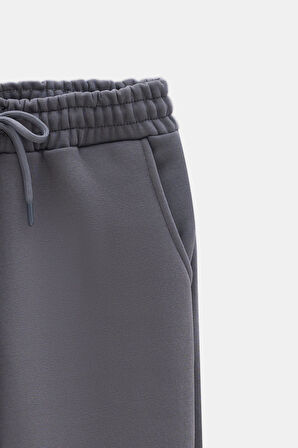 Antrasit - M Kadın Standart Fit Beli ve Paçası Lastikli Basic Jogger Eşofman Altı - 3 İplik