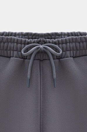 Antrasit - 2XL Kadın Standart Fit Beli ve Paçası Lastikli Basic Jogger Eşofman Altı - 3 İplik