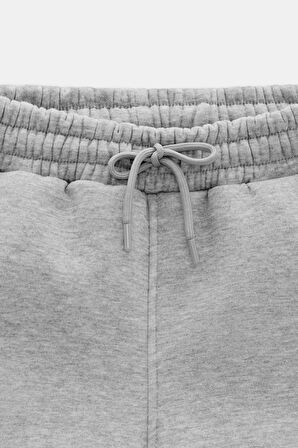 Gri - L Kadın Standart Fit Beli ve Paçası Lastikli Basic Jogger Eşofman Altı - 3 İplik