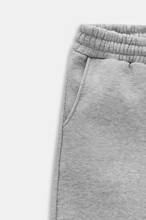 Gri - XL Kadın Standart Fit Beli ve Paçası Lastikli Basic Jogger Eşofman Altı - 3 İplik