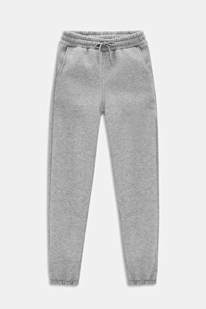 Gri - 2XL Kadın Standart Fit Beli ve Paçası Lastikli Basic Jogger Eşofman Altı - 3 İplik