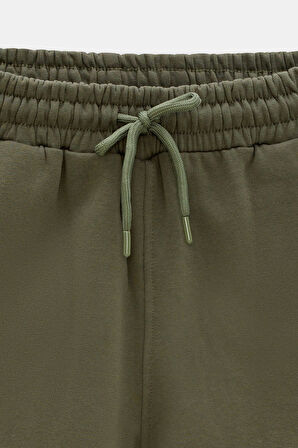 Haki - M Kadın Standart Fit Beli ve Paçası Lastikli Basic Jogger Eşofman Altı - 3 İplik