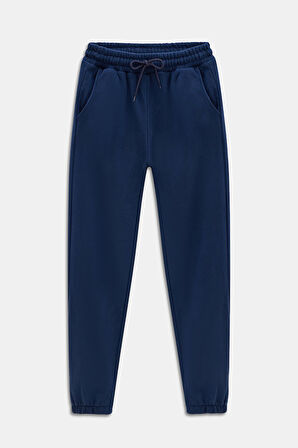 Lacivert - L Kadın Standart Fit Beli ve Paçası Lastikli Basic Jogger Eşofman Altı - 3 İplik