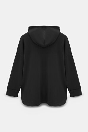 Siyah - 3XL-4XL Kadın Oversize Kapüşonlu Fermuarlı Cepli Sweatshirt & Bol Paça Eşofman Altı -  2'li Takım