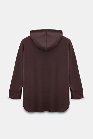 Kahverengi - M-L Kadın Oversize Kapüşonlu Fermuarlı Cepli Sweatshirt & Bol Paça Eşofman Altı -  2'li Takım